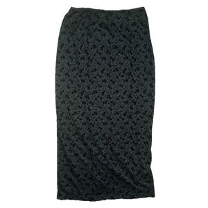 VTG Studio Green Floral Midi Skirt Women's M Elastic Waist Made in USA